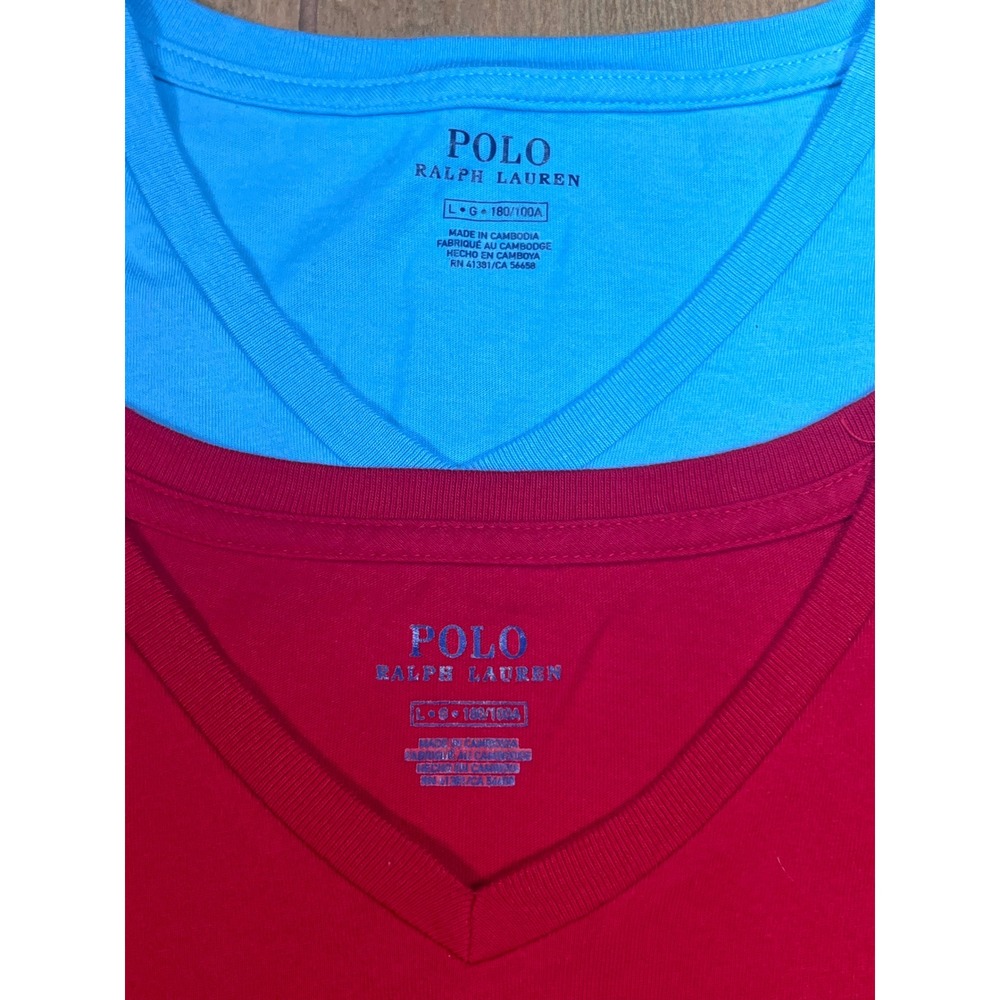 Polo Ralph Lauren Mens V-Neck T-Shirt 2 Pack Red Blue Pony Logo 710610676011 - Picture 9 of 14
